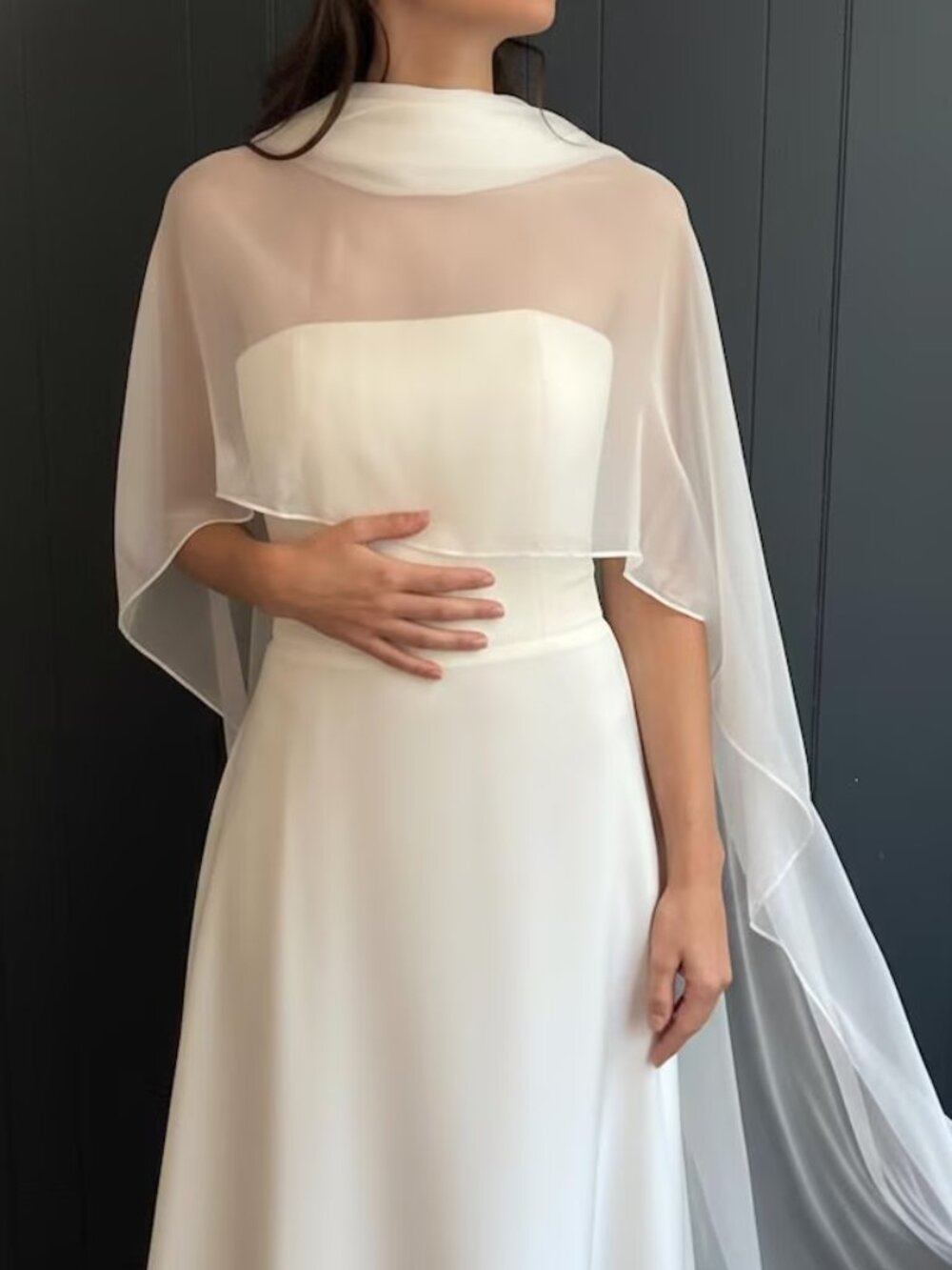 Bridal Silk Chiffon Scarf / Sheer Ivory White Wedding Shawl Wrap / Bride Coverup